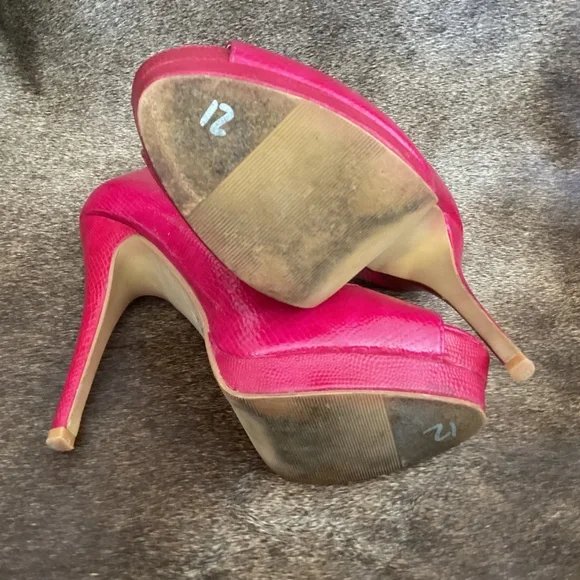 C Label Bright Pink Gold Peep Toe Stick Heels - Picture 7 of 8